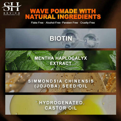 2023 Natural Wave Control Pomade for Black Men Strong Hold 360 Waves Layered Style Clay Wavy Grease Builder for Hair Silky Shine