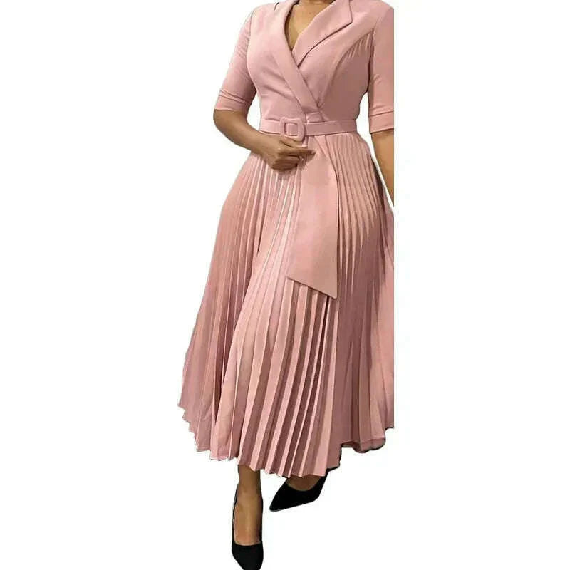 2024 Dashiki African Dresses for Women Autumn Elegant Half Sleeve V-neck Polyester Pleat Dress Ankara Dresses African Clothes