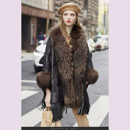 2024 European White Goose Down Down Coat Trend Fashion American Women Winter Jacket Real Raccoon Fur Streetwear Fashion Cloak