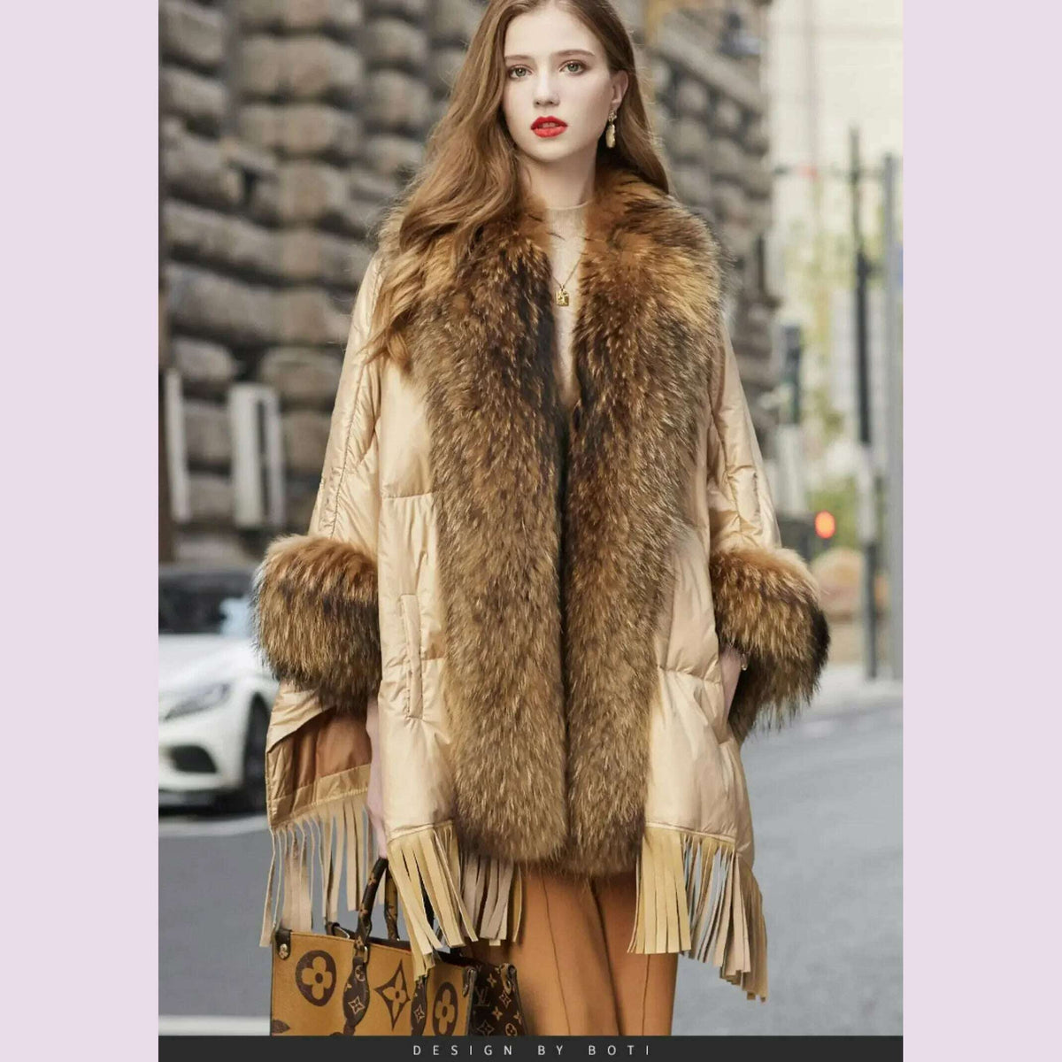 2024 European White Goose Down Down Coat Trend Fashion American Women Winter Jacket Real Raccoon Fur Streetwear Fashion Cloak