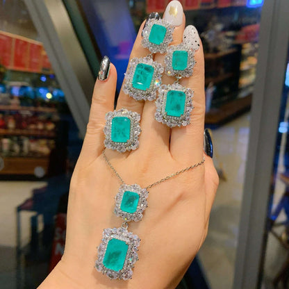 2024 New 925 Sterling Silver Paraiba Necklace Pendant Ring Earring Women Luxury wedding anniversary Gift Party Fine Jewelry Set