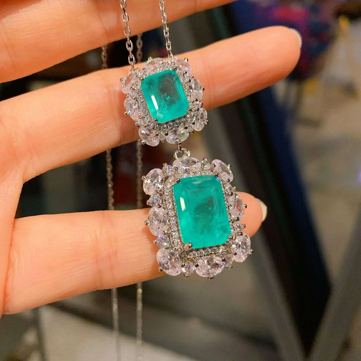 2024 New 925 Sterling Silver Paraiba Necklace Pendant Ring Earring Women Luxury wedding anniversary Gift Party Fine Jewelry Set