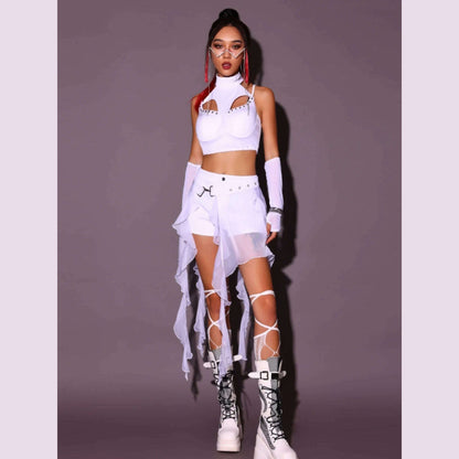 2024 New Jazz Dance Costumes For Women White Loose Kpop Outfits Girls Group Gogo Dancers Dress Nightclub Bar Stage Wear DN17932