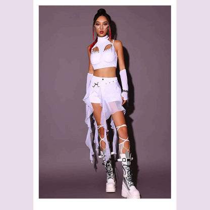 2024 New Jazz Dance Costumes For Women White Loose Kpop Outfits Girls Group Gogo Dancers Dress Nightclub Bar Stage Wear DN17932