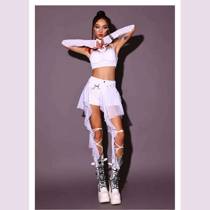 2024 New Jazz Dance Costumes For Women White Loose Kpop Outfits Girls Group Gogo Dancers Dress Nightclub Bar Stage Wear DN17932