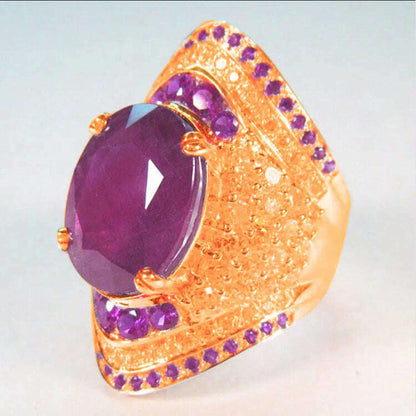 2024 New Red Corundum Ring Women's Super Large Zircon Light Luxury Fashion Party Jewelry Dove Egg Shiny  Wholesale