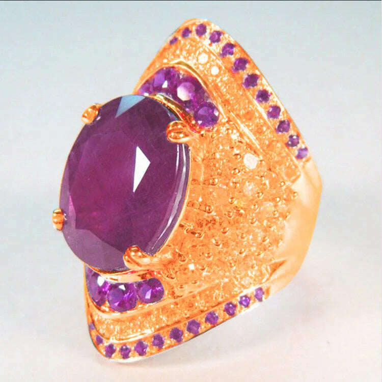 2024 New Red Corundum Ring Women's Super Large Zircon Light Luxury Fashion Party Jewelry Dove Egg Shiny  Wholesale