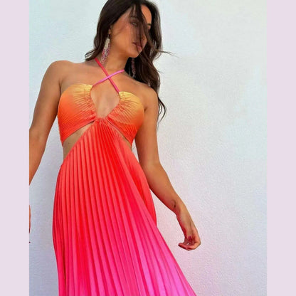 2024 Summer Fashion Women Long Dress Sexy Halter Neck Dress Sleeveless Hanging Trint Comfortable Party Club Women Streetwear