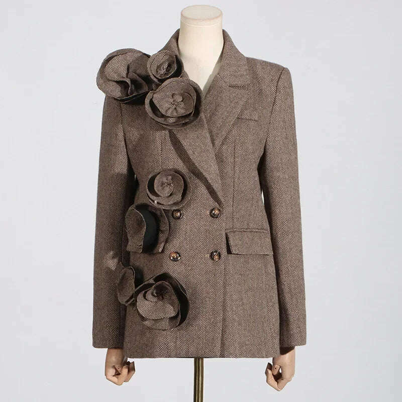 2025 Spring New Elegant Commuting Style Handmade Embroidered Flower Decoration Spliced Double Row Button Women's Suit Jacket