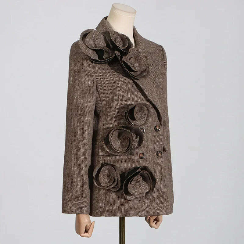 2025 Spring New Elegant Commuting Style Handmade Embroidered Flower Decoration Spliced Double Row Button Women's Suit Jacket
