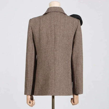 2025 Spring New Elegant Commuting Style Handmade Embroidered Flower Decoration Spliced Double Row Button Women's Suit Jacket