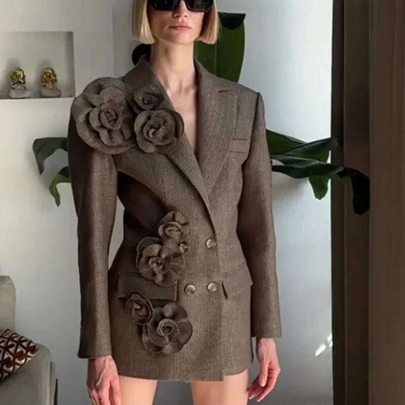 2025 Spring New Elegant Commuting Style Handmade Embroidered Flower Decoration Spliced Double Row Button Women's Suit Jacket