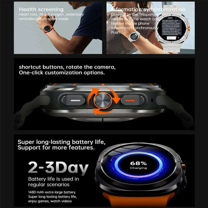 2025New U8 Ultra AMOLED Android 9.0 Smart Watch Men Women Galaxy Watch 7 Ultra 4G 5G SIM Card WiFi GPS NFC Camera Sport Watches