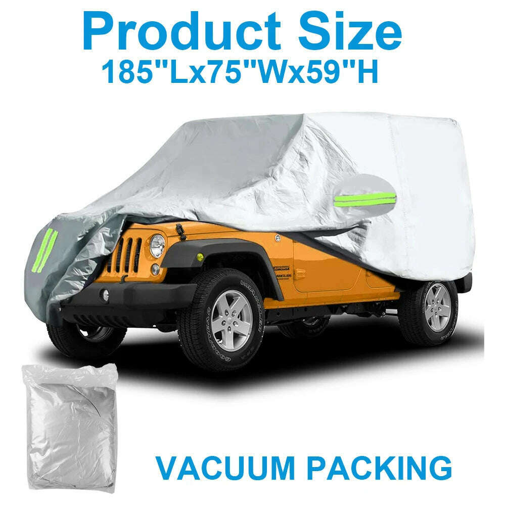 210D Waterproof Full Car Cover for JEEP Wrangler JK JL 2-Door / 4-Door 2007-2020 Weather Protection Cover Outdoor Snow Rain Dust