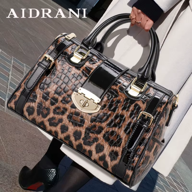 Aidrani A Trendy Leopard Print WOMEN'S Handbag Made of Glossy Material Waterproof and Scratch Resistant Technology and High-qua