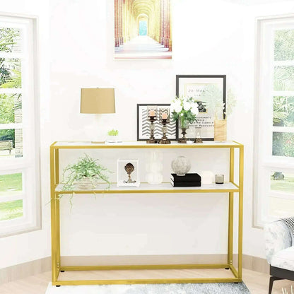 3 Pieces Modern Coffee Set, with End Table and Console Table, Contemporary Faux Marble Living Room Table Sets, White&Gold