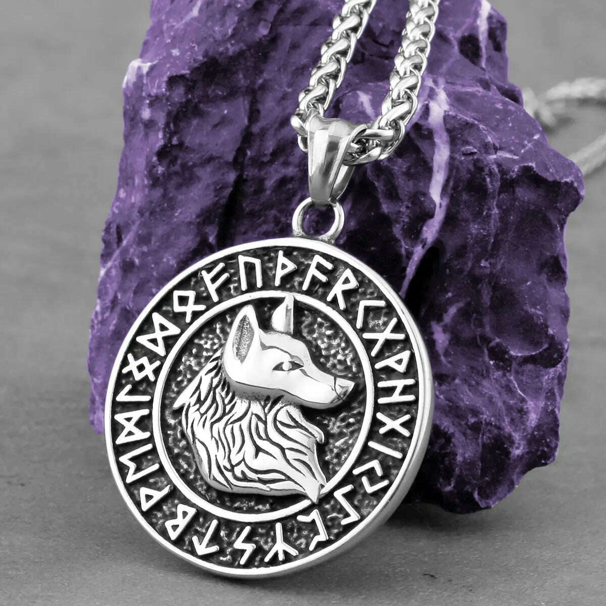 316L Stainless Steel Viking Odin Wolf Necklace Men's Back Helm of Awe Rune Amulet Odin Symbol Pendant Necklace Gift Punk Jewelry