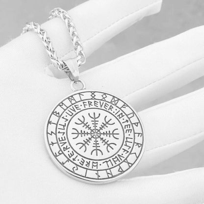 316L Stainless Steel Viking Odin Wolf Necklace Men's Back Helm of Awe Rune Amulet Odin Symbol Pendant Necklace Gift Punk Jewelry