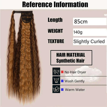 32 Inch Long Ponytail Hair Extension Corn Wavy Texture Synthetic Afro Kinky Curly Ponytail Women Hairpieces Wrap On Pony Tail