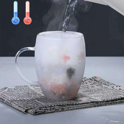 350ml Double Wall Coffee Mug With Handles Clear Milk Cups Gifts Glass Cup Fill Artificial Simulation Flowers Teacup