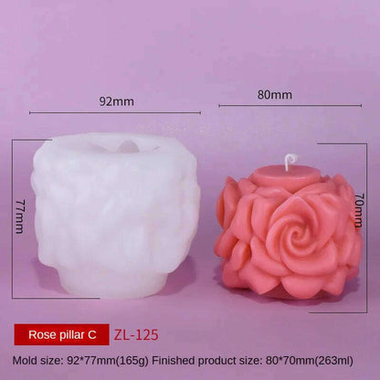 3D Rose Pillar Candle Silicone Mold Handmade Valentine's Day Flower Bouquet Soap Gypsum Resin Molds Wedding Decor Crafts Gifts