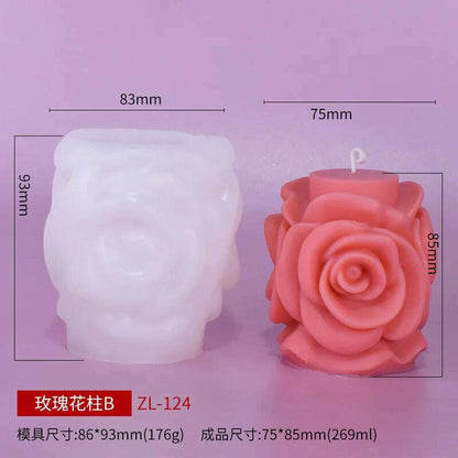 3D Rose Pillar Candle Silicone Mold Handmade Valentine's Day Flower Bouquet Soap Gypsum Resin Molds Wedding Decor Crafts Gifts