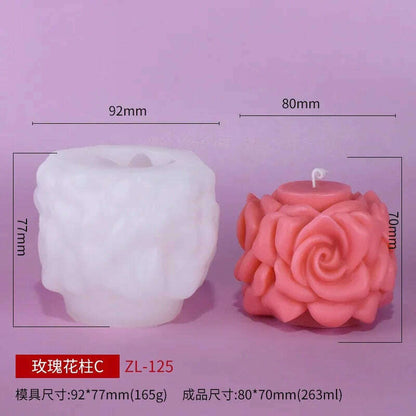 3D Rose Pillar Candle Silicone Mold Handmade Valentine's Day Flower Bouquet Soap Gypsum Resin Molds Wedding Decor Crafts Gifts