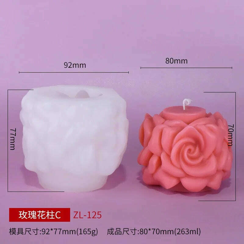3D Rose Pillar Candle Silicone Mold Handmade Valentine's Day Flower Bouquet Soap Gypsum Resin Molds Wedding Decor Crafts Gifts
