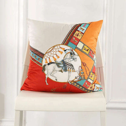 45x45cm Dutch Velvet Pillow Case Luxury Style Cushion Cover White Horse Printed Pillowcase For Bed Sofa Office Chair Car Pillows