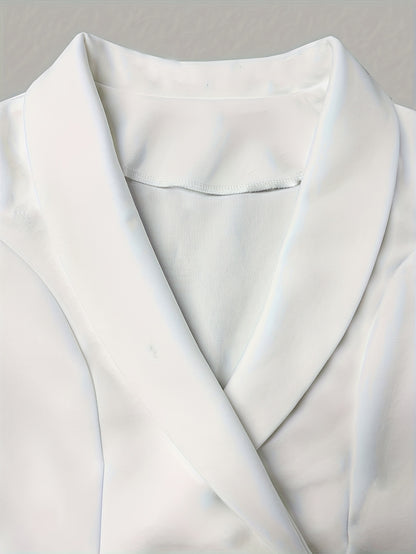 Elegant Women'S Bodycon Dress - Long Sleeve V-Neck with Belt, High-Low Hem, Stretchy Polyester Blend, Solid Color, Perfect for All Seasons, Versatile Fashion | Belted Waist Dress | Glossy Texture