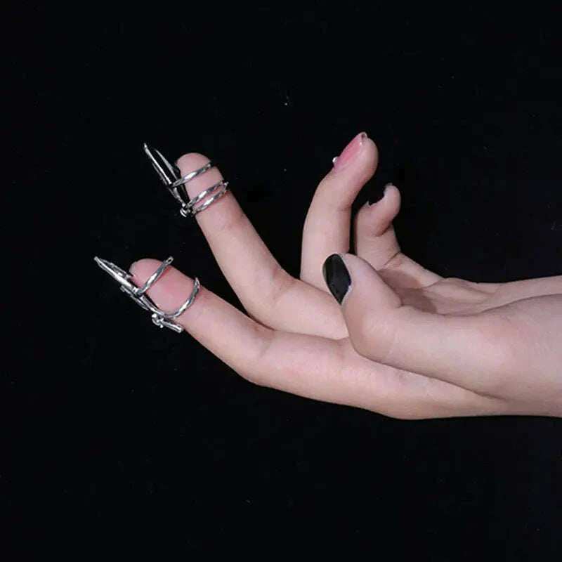 4Pcs/Set CyberPunk Metal Chain Alien Lava Zircon Decorate Nail Ring for Women Cool Girl Party Personality Y2K Jewelry HUANZHI