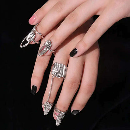 4Pcs/Set CyberPunk Metal Chain Alien Lava Zircon Decorate Nail Ring for Women Cool Girl Party Personality Y2K Jewelry HUANZHI