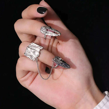 4Pcs/Set CyberPunk Metal Chain Alien Lava Zircon Decorate Nail Ring for Women Cool Girl Party Personality Y2K Jewelry HUANZHI