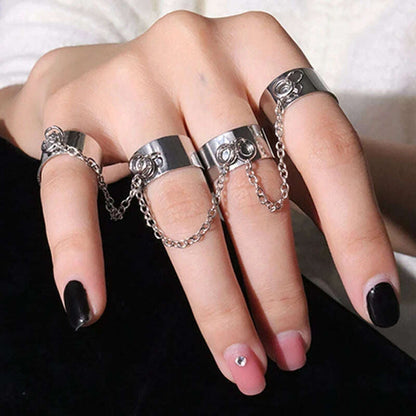 4Pcs/Set CyberPunk Metal Chain Alien Lava Zircon Decorate Nail Ring for Women Cool Girl Party Personality Y2K Jewelry HUANZHI
