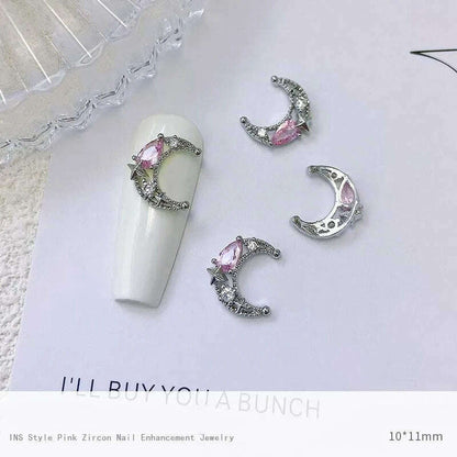 5pcs Pink Zircon Alloy Love Nail Art Charm 3D Bow Heart Moon Butterfly Planet Nail Decoration DIY Simple Design Nail Accessories