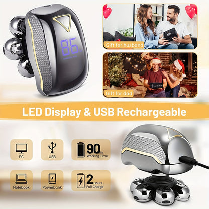 Men'S Electric Head Shaver Razor - Rechargeable Cordless Hair Shaving Razors for Bald Man 6in 1 Wet Dry Beard Trimmer Body Hair Cutting Clipper Grooming Kit 7 Rotary Heads (Gray), USB Charging, Lithium Battery, 6-in-1 Multi-F