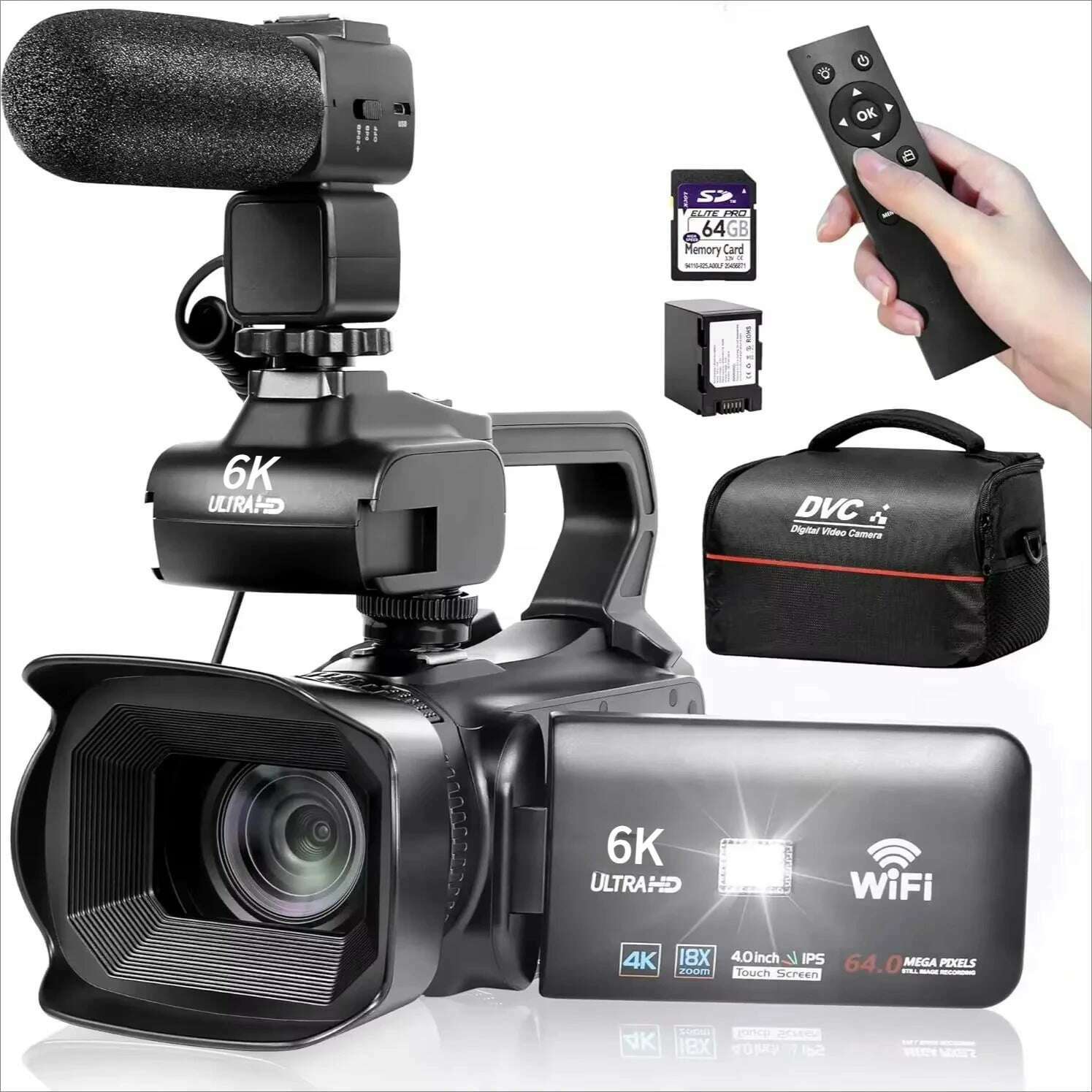6K Professional Video Cameras for Photography 64MP Ultra HD 18X Digital Zoom Camcorders YouTube Live Streaming Vlogging Recorder
