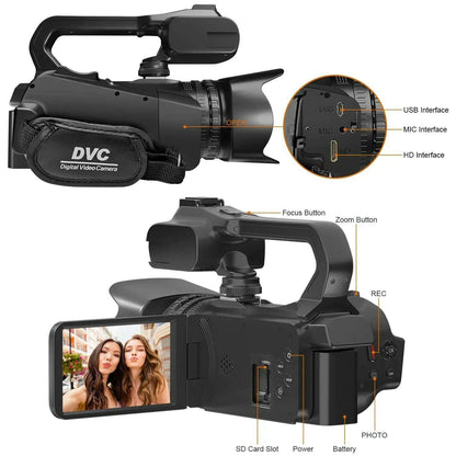 6K Professional Video Cameras for Photography 64MP Ultra HD 18X Digital Zoom Camcorders YouTube Live Streaming Vlogging Recorder