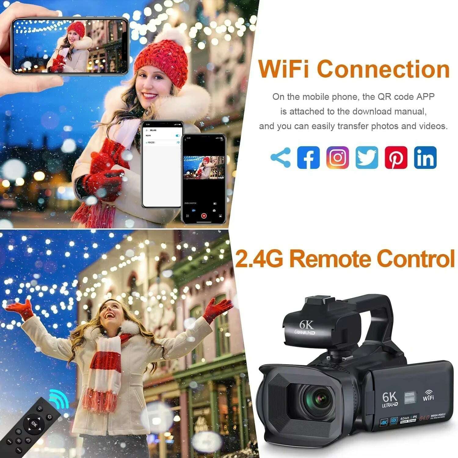 6K Professional Video Cameras for Photography 64MP Ultra HD 18X Digital Zoom Camcorders YouTube Live Streaming Vlogging Recorder