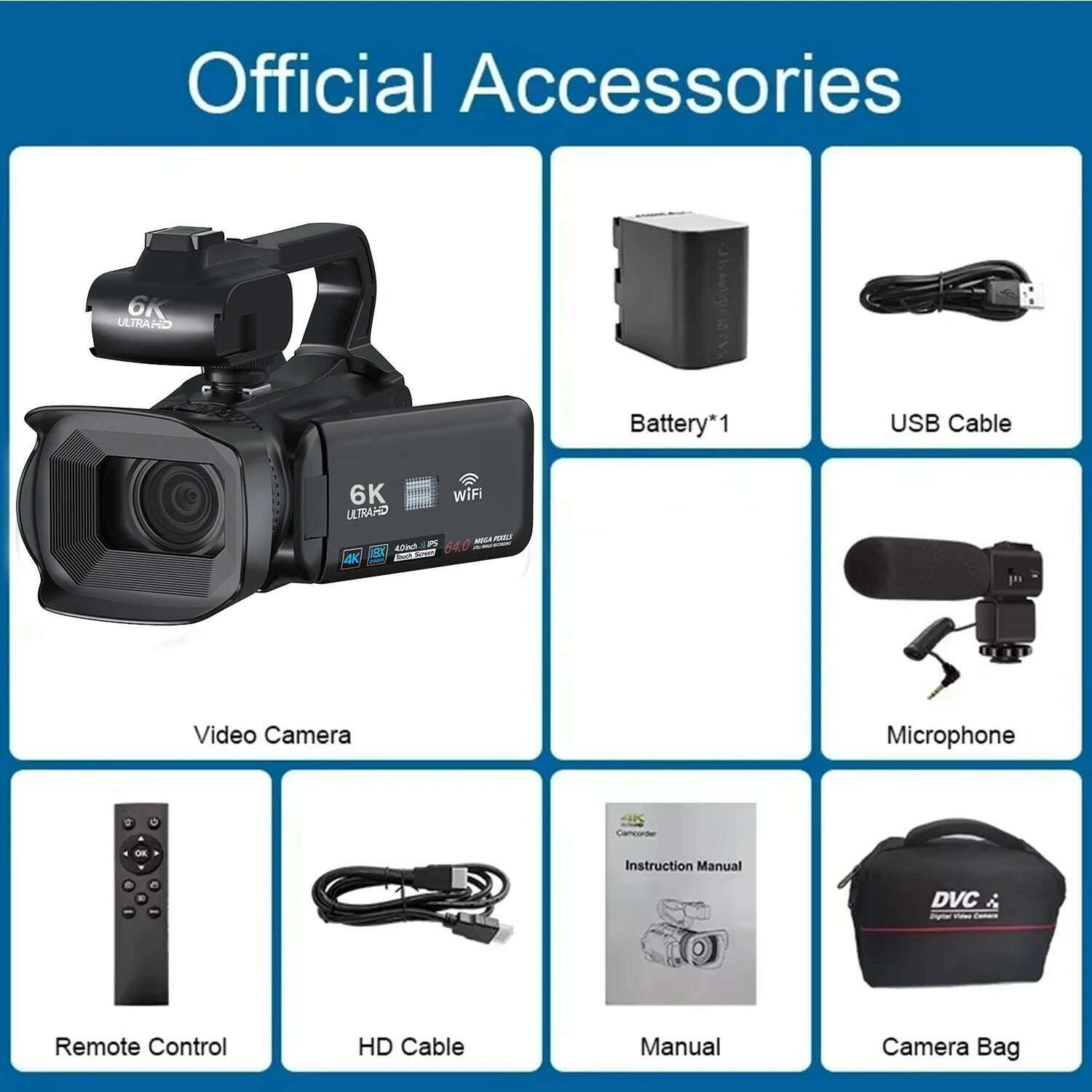 6K Professional Video Cameras for Photography 64MP Ultra HD 18X Digital Zoom Camcorders YouTube Live Streaming Vlogging Recorder