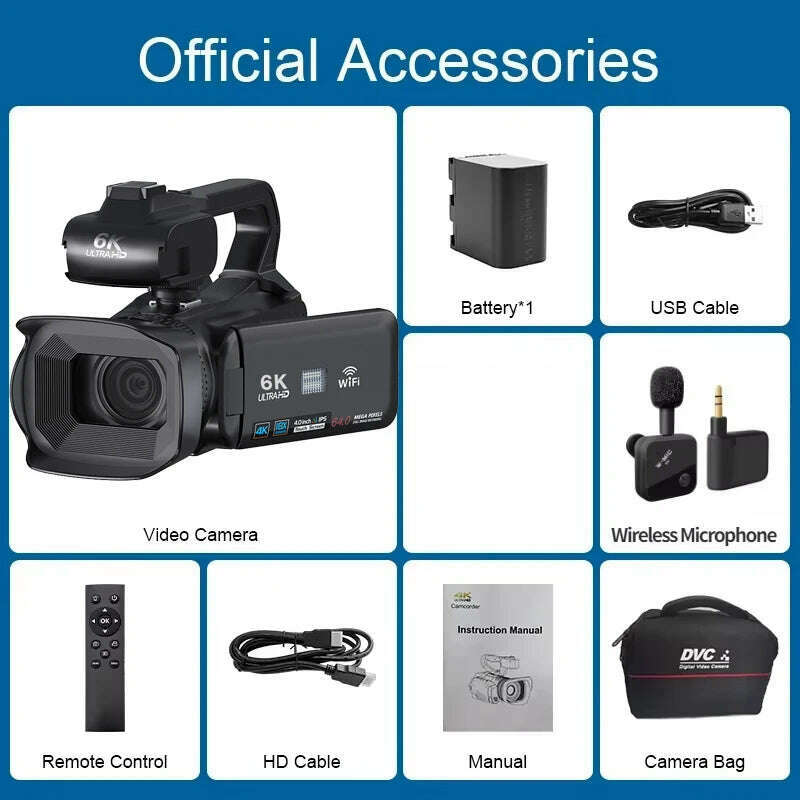 6K Professional Video Cameras for Photography 64MP Ultra HD 18X Digital Zoom Camcorders YouTube Live Streaming Vlogging Recorder