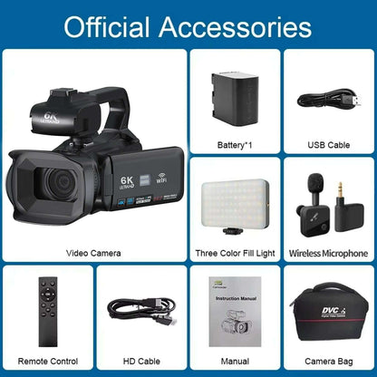 6K Professional Video Cameras for Photography 64MP Ultra HD 18X Digital Zoom Camcorders YouTube Live Streaming Vlogging Recorder