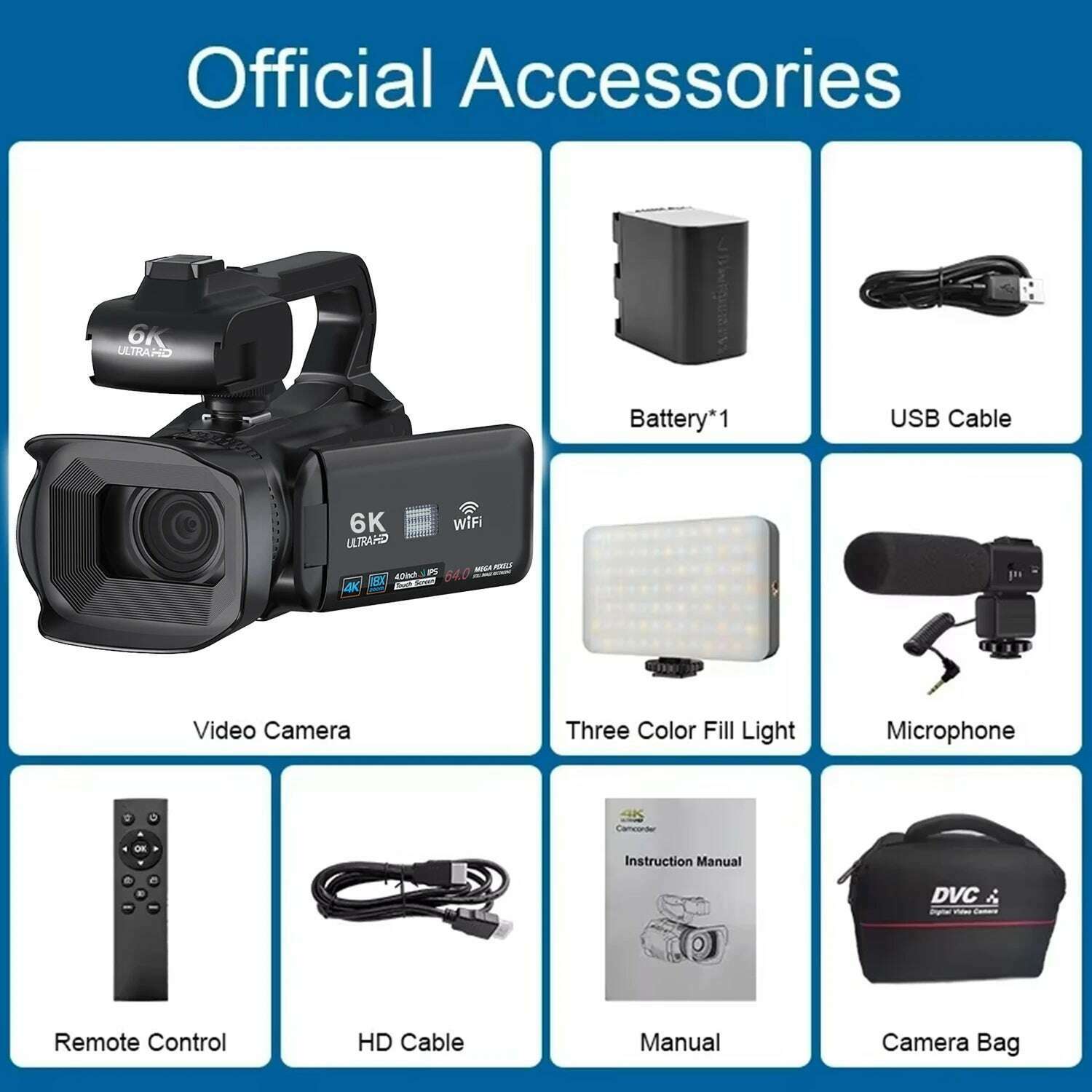 6K Professional Video Cameras for Photography 64MP Ultra HD 18X Digital Zoom Camcorders YouTube Live Streaming Vlogging Recorder