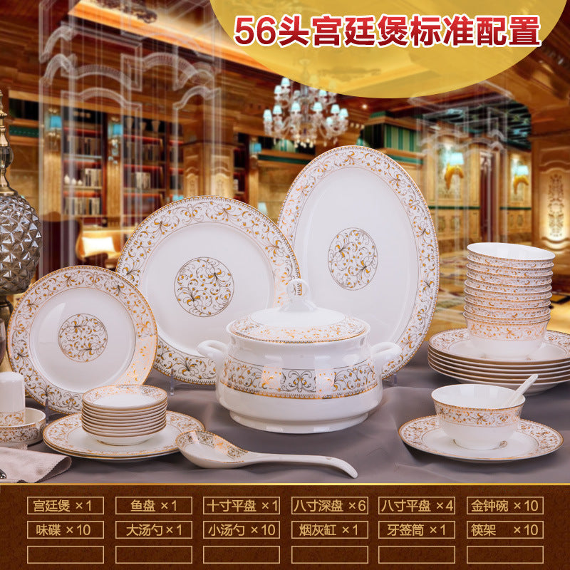 Porcelain Dinner Set Bone China Tableware Ceramic Dish Ensemble Dinnerware Collection Elegant Diner Service Kit - Kimlud