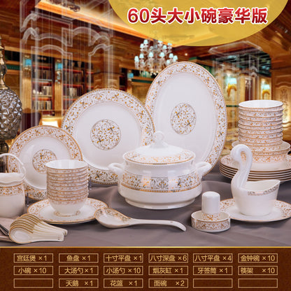 Porcelain Dinner Set Bone China Tableware Ceramic Dish Ensemble Dinnerware Collection Elegant Diner Service Kit - Kimlud
