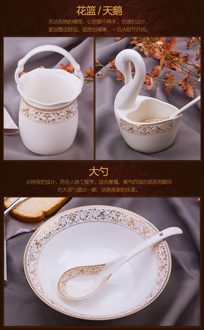 Porcelain Dinner Set Bone China Tableware Ceramic Dish Ensemble Dinnerware Collection Elegant Diner Service Kit - Kimlud