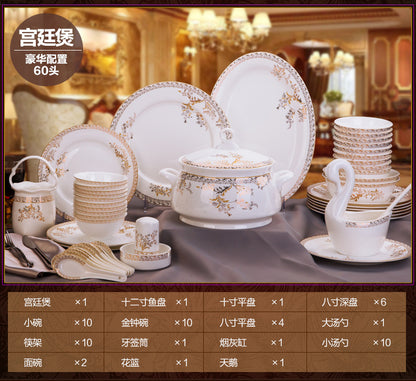 Porcelain Dinner Set Bone China Tableware Ceramic Dish Ensemble Dinnerware Collection Elegant Diner Service Kit - Kimlud