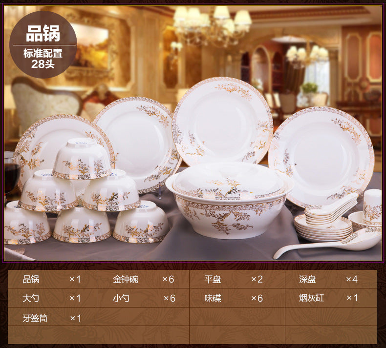 Porcelain Dinner Set Bone China Tableware Ceramic Dish Ensemble Dinnerware Collection Elegant Diner Service Kit - Kimlud