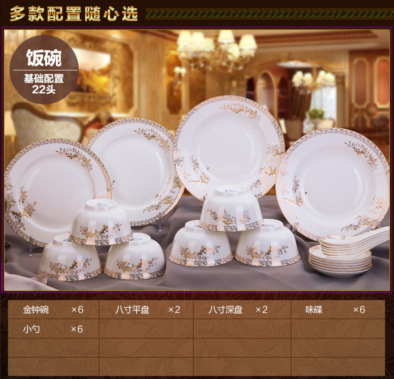 Porcelain Dinner Set Bone China Tableware Ceramic Dish Ensemble Dinnerware Collection Elegant Diner Service Kit - Kimlud
