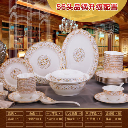 Porcelain Dinner Set Bone China Tableware Ceramic Dish Ensemble Dinnerware Collection Elegant Diner Service Kit - Kimlud